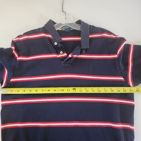 Polo Ralph Lauren Men's Polo Shirt Short Sleeve Vintage Navy Stripe Size Large - Picture 6 of 6